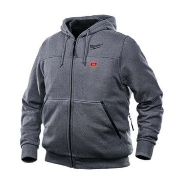 Cordless Heated Hoodie Kit, Cotton/Polyester, X-L, Gray, Zipper Closure, Water, Wind Resist
