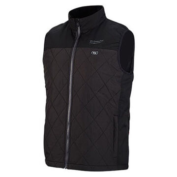 Heated Vest, 100% Polyester, 3XL, Black, Zipper Closure
