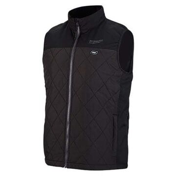 Heated Vest, 100% Polyester, X-Large, Black, Zipper Closure