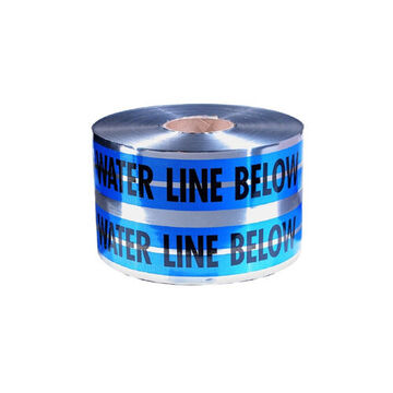 Detectable Tape Premium, Plastic, 6 In Wd, 1000 M Lg, 5 Mil Thk, Water Line Below Legend, Blue