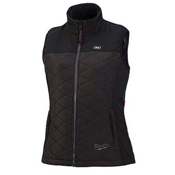 Heated Vest, Polyester, WomenSmall, Black, Zipper Closure