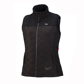 Heated Vest, Polyester, WomenX-Large, Black, Zipper Closure