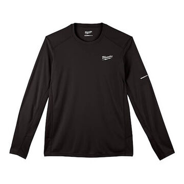 Lightweight, Long Sleeve, Wrinkle-Resist T-Shirt, Medium, 40 to 42 in Chest, Men, Polyester, Black