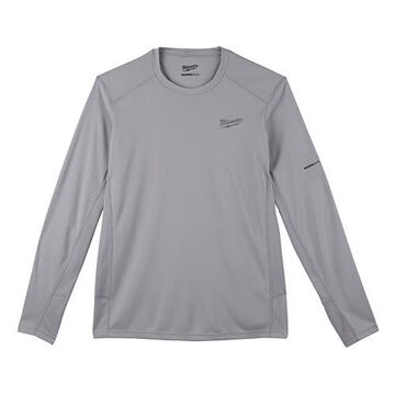 Lightweight, Long Sleeve, Wrinkle-Resist T-Shirt, 2X-Large, 46 to 48 in Chest, Men, Polyester, Gray