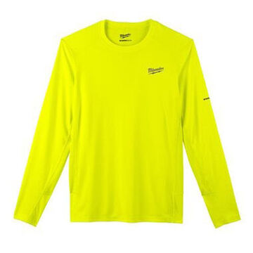 Lightweight, Long Sleeve, Wrinkle-Resist T-Shirt, Large, 42 to 44 in Chest, Men, Polyester, High Visibility-Yellow