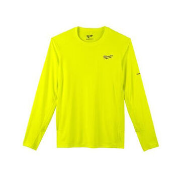 Lightweight, Long Sleeve, Wrinkle-Resist T-Shirt, Small, 38 to 40 in Chest, Men, Polyester, High Visibility-Yellow