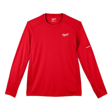 Lightweight, Long Sleeve, Wrinkle-Resist T-Shirt, 2X-Large, 46 to 48 in Chest, Men, Polyester, Red