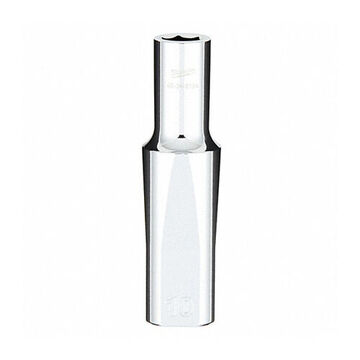 Deep Socket, Vanadium Steel, 6-Point Socket, Chrome Plated, 1/2 in Drive, 0.85 in lg X 10 mm Socket Size