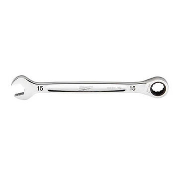 Wrench Ratcheting Combination, 15 Mm Opening, 8-1/8 In Lg, Vanadium Steel