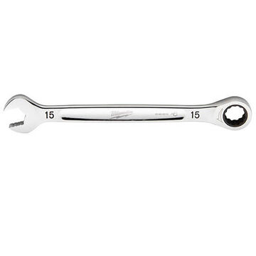 Ratcheting Combination Wrench, 19 mm Opening, 10-1/8 in lg, Vanadium Steel