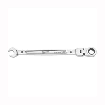 Wrench Corrosion-resistant Flex Head Ratcheting Combination, Vanadium Steel, 8 Mm Size, Standard, 15 Deg Head, 146 Mm Oal