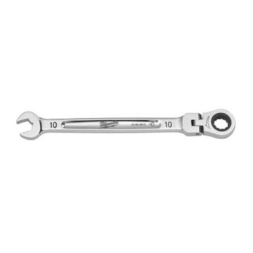 Corrosion-Resistant Flex Head Ratcheting Combination Wrench, Vanadium Steel, 10 mm Size, Standard, 15 deg Head, 165 mm OAL