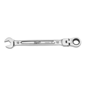 Corrosion-Resistant Flex Head Ratcheting Combination Wrench, Vanadium Steel, 12 mm Size, Standard, 15 deg Head, 178-1/2 mm OAL