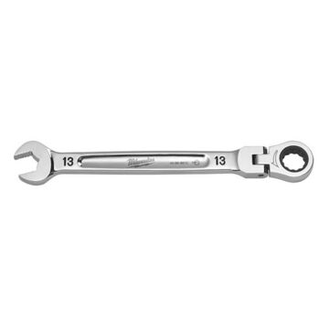 Wrench Corrosion-resistant Flex Head Ratcheting Combination, Vanadium Steel, 13 Mm Size, Standard, 15 Deg Head, 186-3/8 Mm Oal