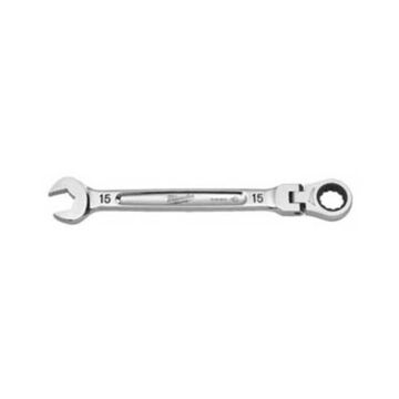 Ratcheting Combination Wrench, 15 mm Opening, 207-33/64 mm lg, Vanadium Steel