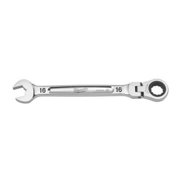 Corrosion-Resistant Flex Head Ratcheting Combination Wrench, Vanadium Steel, 16 mm Size, Standard, 15 deg Head, 217-7/8 mm OAL