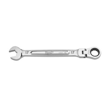 Corrosion-Resistant Flex Head Ratcheting Combination Wrench, Vanadium Steel, 17 mm Size, Standard, 15 deg Head, 233-3/8 mm OAL