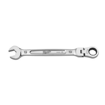 Corrosion-Resistant Flex Head Ratcheting Combination Wrench, Vanadium Steel, 19 mm Size, Standard, 15 deg Head, 257-1/2 mm OAL