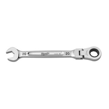 Corrosion-Resistant Flex Head Ratcheting Combination Wrench, Vanadium Steel, 20 mm Size, Standard, 15 deg Head, 272 mm OAL