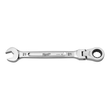 Corrosion-Resistant Flex Head Ratcheting Combination Wrench, Vanadium Steel, 21 mm Size, Standard, 15 deg Head, 281-7/8 mm OAL