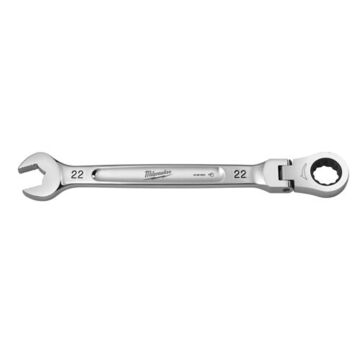 Corrosion-Resistant Flex Head Ratcheting Combination Wrench, Vanadium Steel, 22 mm Size, Standard, 15 deg Head, 303 mm OAL