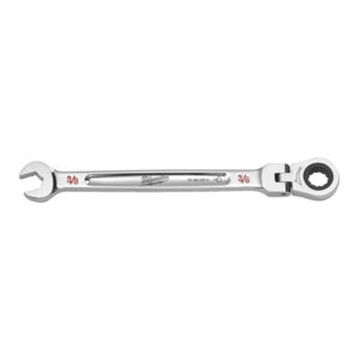 Corrosion-Resistant Flex Head Combination Wrench, Vanadium Steel, 3/8 in Size, Standard, 12-Point, 0 deg Offset, 15 deg Head, 7/8 in OAL