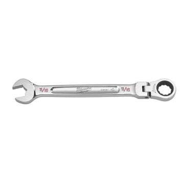 Corrosion-Resistant Flex Head Combination Wrench, Vanadium Steel, 11/16 in Size, Standard, 12-Point, 0 deg Offset, 15 deg Head, 1-1/2 in OAL