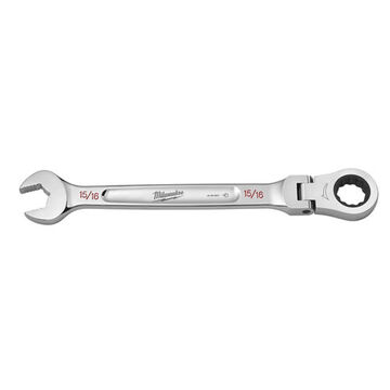 Corrosion-Resistant Flex Head Combination Wrench, Vanadium Steel, 15/16 in Size, Standard, 12-Point, 0 deg Offset, 15 deg Head, 2 in OAL