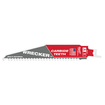 Blade Reciprocating Saw, Carbide Body Material, Carbide Cutting Edge Material, 6 Tpi, Rigid Teeth, 6 In, 1/pack