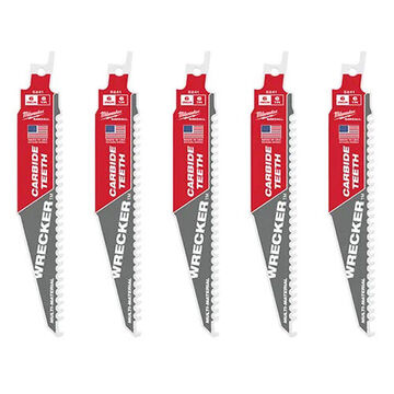 Blade Reciprocating Saw, Carbide Body Material, Carbide Cutting Edge Material, 6 Tpi, Rigid Teeth, 6 In, 5/pack