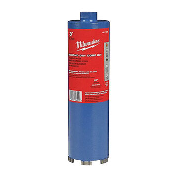 Drill Bit Dry Core, 10 In Lg Flute, 3 In Dia, 10 In Cut Dp, 10 In Oal
