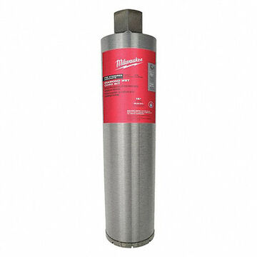 Wet Core Drill Bit, Cutting Edge Diamond Grit, 3 in Dia, 15 in Flute Lg, 15 in Cut Dp, 15 in OAL, Apply Material: Concrete