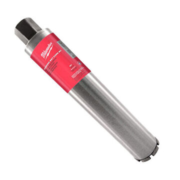 Drill Bit Wet Core, Cutting Edge Diamond Grit, 2-1/2 In Dia, 15 In Flute Lg, 15 In Cut Dp, 15 In Oal, Apply Material: Concrete, Mesh, Rebar