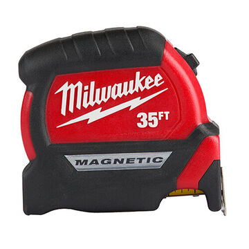 Compact Wide Blade Magnetic Tape Measure, 1 in x 35 ft, Steel Blade, Graduations 1 ft; 1/16 in, 1/2 in, 1/4 in, 1/8 in