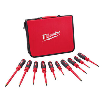 Insulated Screwdriver Set, Alloy Steel Shank, Plastic Handle, Alloy Steel Shank, Plastic Handle, Ergonomic Handle, 10 PC