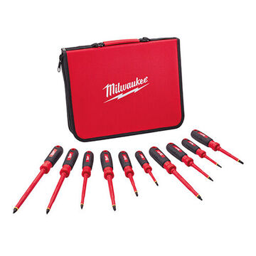 Screwdriver Set Insulated, Alloy Steel Shank, Plastic Handle, Alloy Steel Shank, Plastic Handle, Ergonomic Handle, 10 Pc