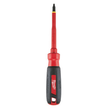 Insulated Screwdriver, ECX #1 Point Size, Alloy Steel Material, Chrome Plated Finish, Plastic Molded Grip Handle, 8 in OAL