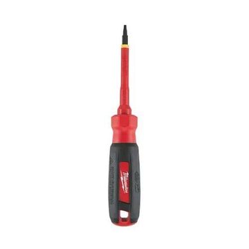 Insulated Screwdriver, Square #1 Point Size, Alloy Steel Material, Chrome Plated Finish, Plastic Molded Grip Handle, 7 in OAL
