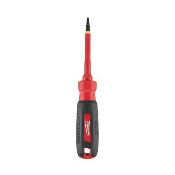 Screwdriver Insulated, Square #1 Point Size, Alloy Steel Material, Chrome Plated Finish, Plastic Molded Grip Handle, 7 In Oal