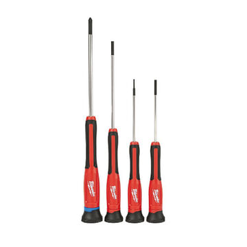 Screwdriver Set Precision, Alloy Steel Shank, Plastic Handle, Alloy Steel Shank, Plastic Handle, Ergonomic Handle, 4 Pc