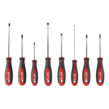 Screwdriver Set Hex, Forged Steel Shank, Plastic Handle, 8 Pieces, 1.6 In Wd, 14 In Lg, 10.2 In Ht, Chrome, Black