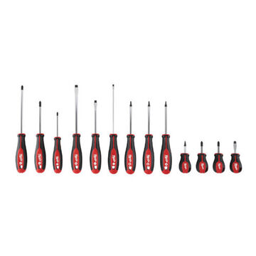 Screwdriver Set, Alloy Steel Shank, Plastic Handle, Alloy Steel Shank, Plastic Handle, Comfortable Tri-Lobe Handle, 13 PC