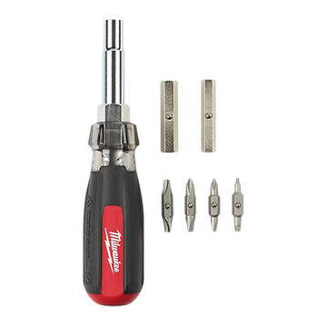 Screwdriver 13-in-1 Multi-bit, Alloy Steel, Multi-component Handle, 12-piece, Locking Bit Retainer, 7-1/2 In Oal, Ecx/phillips/slotted/square