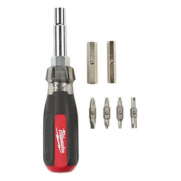 Screwdriver 13-in-1 Multi-bit, Alloy Steel Bit, Multi-component Handle, 12-piece, Locking Bit Retainer, 7-1/2 In Oal, Phillips, Slotted, Square