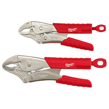 Locking Plier Set, 6 in Ergonomic Rubber Handle, Alloy Steel Jaw, Chrome Plated, Black, Red