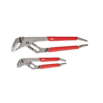 Tongue and Groove Plier Set, Alloy Steel Jaw, 6 in, 10 in Oal, 1 to 2 in Capacity, Silver, Red