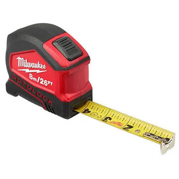 Measuring Tape Compact, Yellow, Steel, 27 Mm Wd, 26 Ft Lg