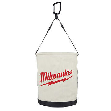 Bucket Collapsible Utility, Canvas, 1 Pocket, 11-3/4 In Bottom, 11-3/4 In Top Dia, White