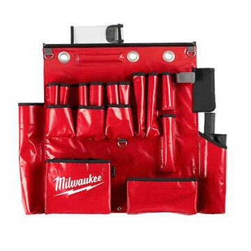 Lineman's Aerial Tool Apron, Vinyl, 25 Pockets, Large, Black, Red, 23.62 in Depth, 3-5/8 in Length