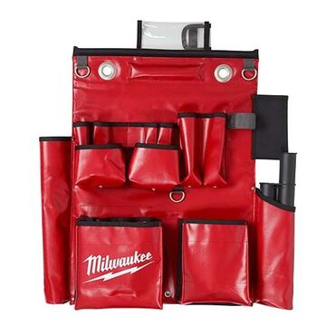 Lineman's Multi-Sized Auger Aerial Tool Apron, Vinyl, 18 Pockets, 3.9 in Overall Depth, 23.6 in oal, 18 in Overall Width, Red